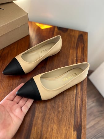 Balerini cu varf ascutit, din piele naturala  beige, si piele naturala  neagra [2]