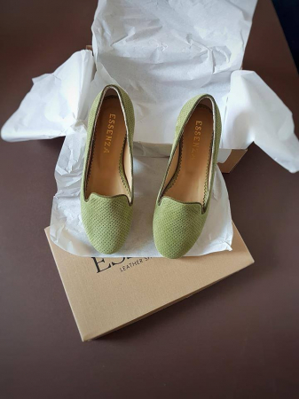 Balerini - Balerini tip mocasin, din piele intoarsa verde cu perforatii