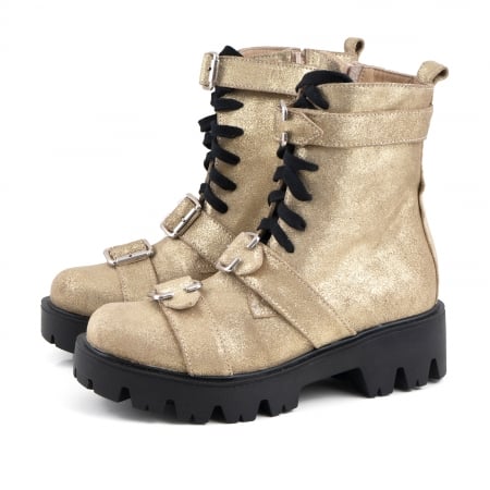 Bocanci cu catarame metalice, din piele naturala, auriu glitter [1]