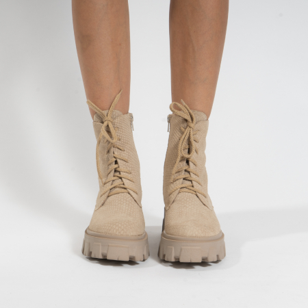 Bocanci cu siret, din piele naturala bej, cu presaj de sarpe [3]