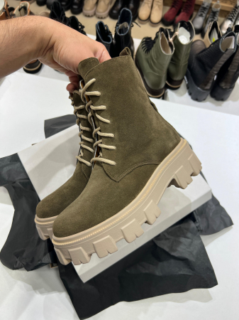 Bocanci cu siret, din piele naturala intoarsa cafenie [2]