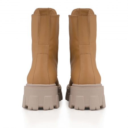 Bocanci cu siret si capse metalice, din piele naturala camel [3]