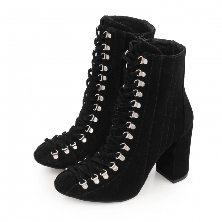 Botine  cu siret si capse metalice, din piele naturala intoarsa neagra [2]