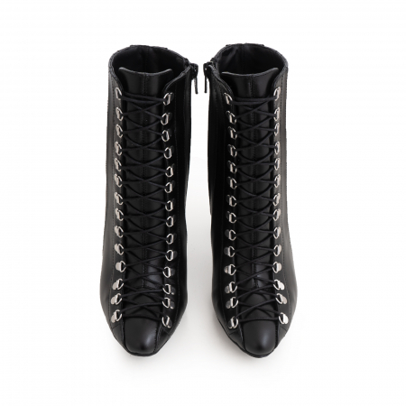 Botine  cu siret si capse metalice, din piele naturala neagra [4]