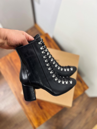 Botine cu siret si capse metalice, din piele naturala neagra toc patrat [3]