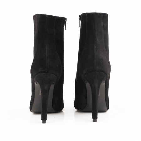Botine Stiletto cu siret si capse metalice, din piele intoarsa neagra [3]