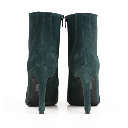 Botine Stiletto cu siret si capse metalice, din piele naturala intoarsa, verde [4]