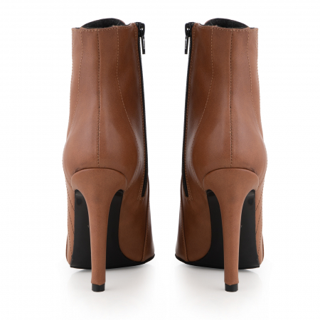 Botine Stiletto cu siret si capse metalice, din piele naturala maron deschis [2]