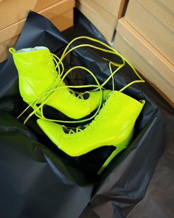 Botine stiletto cu stiret, din piele naturala verde neon [1]