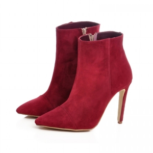 Botine Stiletto din piele intoarsa visinie [2]