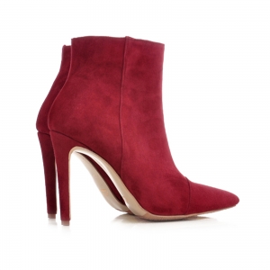 Botine Stiletto din piele intoarsa visinie [1]