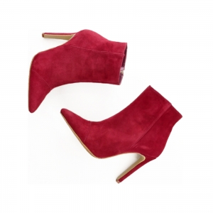 Botine Stiletto din piele intoarsa visinie [3]