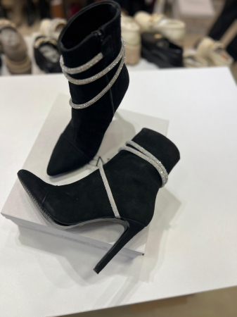 OUTLET TOAMNA-IARNA - Botine Stiletto din piele naturala intoarsa neagra, cu toc de 10cm