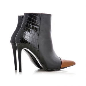 Botine Stiletto din piele neagra si piele metalizata bronz [1]