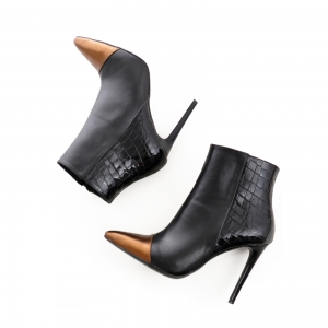 Botine Stiletto din piele neagra si piele metalizata bronz [3]