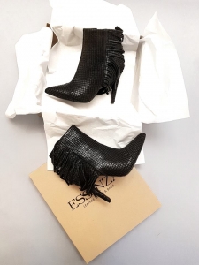 FEMEI - Botine stiletto din piele neagra texturata