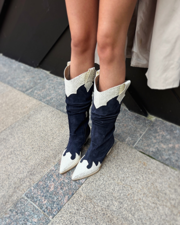 Ciocate cu pliuri,din piele intoarsa bleumarin si piele vu textura tip sarpe [4]