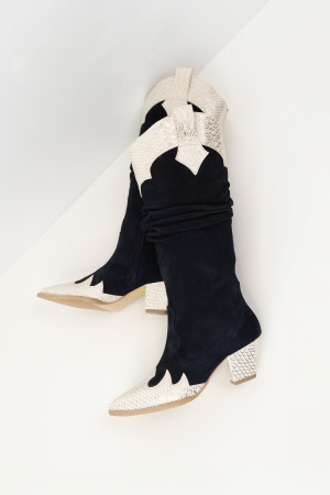 Ciocate cu pliuri,din piele intoarsa bleumarin si piele vu textura tip sarpe [0]