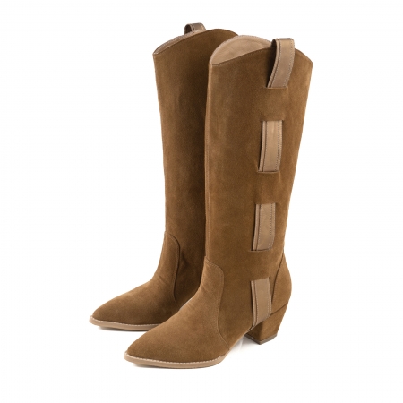 Ciocate inalte din piele intoarsa maron deschis si piele sidefata bronz [1]