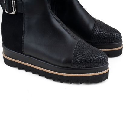 Cizme cu catarame, din piele naturala neagra, piele intorsa si piele texturata neagra [3]