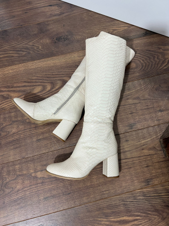 Cizme  din piele naturala crem cu aspect tip sarpe [1]