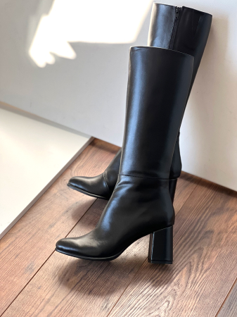 BLACK FRIDAY - Cizme  din piele naturala  neagra, cu toc gros de 7cm