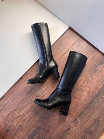 Cizme  din piele naturala  neagra, cu toc gros de 7cm [2]