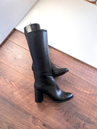 Cizme  din piele naturala  neagra, cu toc gros de 7cm [4]