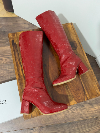 Cizme  din piele naturala rosie cu aspect tip croco [1]