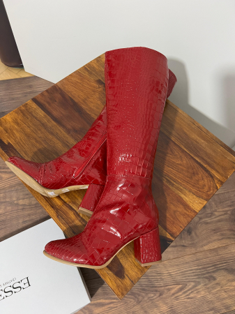 OUTLET TOAMNA-IARNA - Cizme  din piele naturala rosie cu aspect tip croco