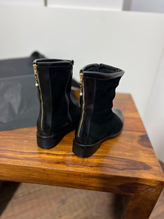 Cizme din piele neagra negru velur si piele negru box  cu talpa joasa [1]