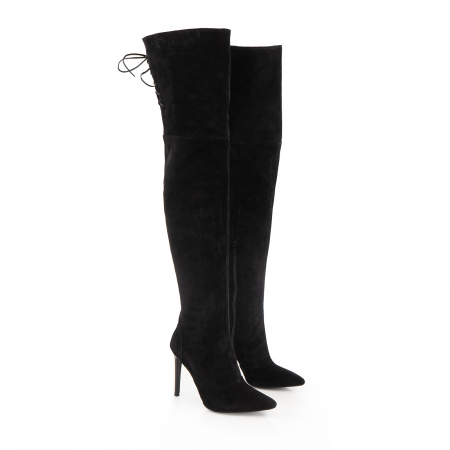 Cizme stiletto peste genunchi, din piele intoarsa neagra toc 10 cm [1]