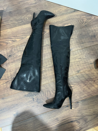 Cizme Stiletto peste genunchi, din piele naturala negru sarpe [4]