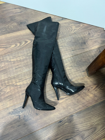 Cizme Stiletto peste genunchi, din piele naturala negru sarpe [3]