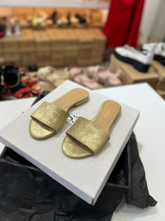 OUTLET PRIMAVARA-VARA - Flip flops din piele naturala auriu glitter