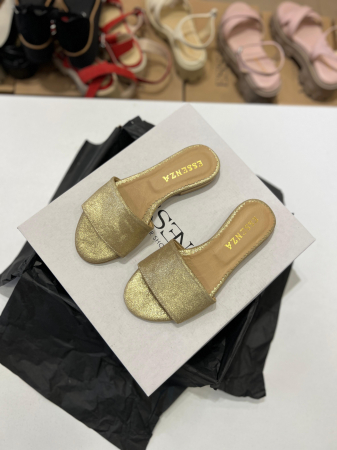 Flip flops din piele naturala auriu glitter [2]