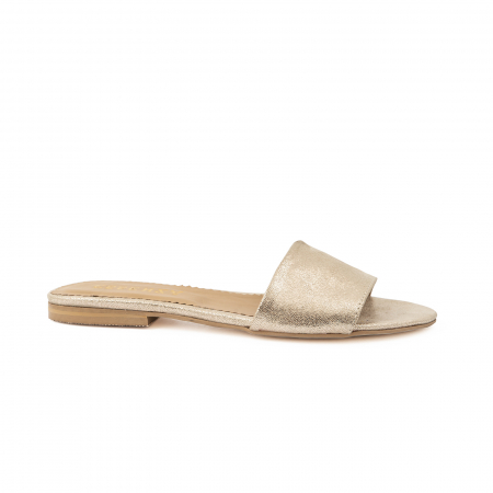 Slapi - Flip flops din piele naturala auriu texturat