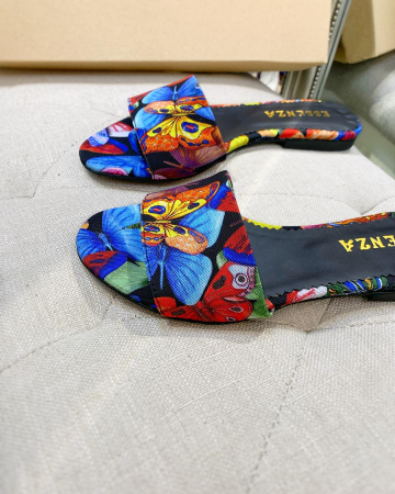 Insta Shop - Flip flops din piele naturala cu print floral