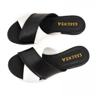 Flip flops din piele naturala neagra si alba [5]