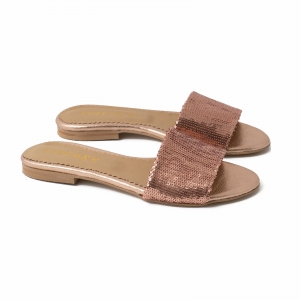 Flip flops din piele naturale nude roze si textil cu paiete roz [1]