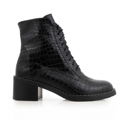 Ghete - Ghete Brenda, cu siret, din piele naturala neagra cu aspect tip croco