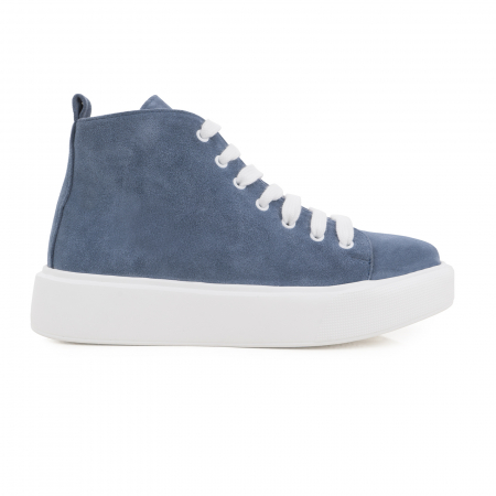 SNEAKERS - Bascheti cu talpă alba groasă, realizati din piele naturală intoarsa, albasta