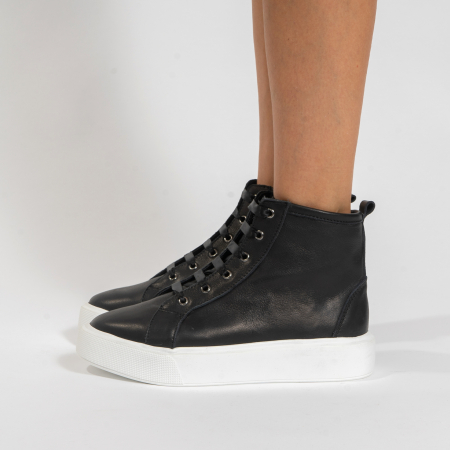 SNEAKERS - Ghete cu talpa groasa, din piele naturala neagra
