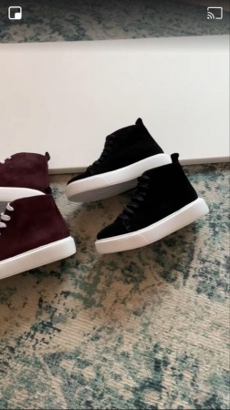 Sneakers - Bascheti cu talpă groasă, realizati din piele naturală intoarsa neagra