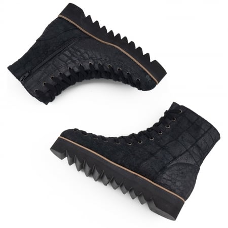 Ghete Everest cu siret, din piele intoarsa neagra cu aspect tip croco [3]