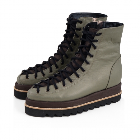 Ghete Everest cu siret, din piele sidefata kaki deschis piele maron patinat [1]