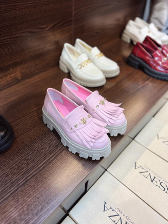 Pantofi Arya Powder Pink, cu franjuri si capse aurii [1]