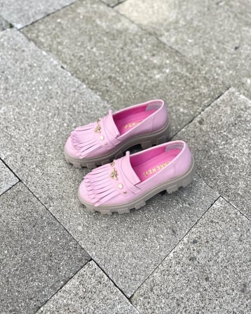 Pantofi Arya Powder Pink, cu franjuri si capse aurii [3]