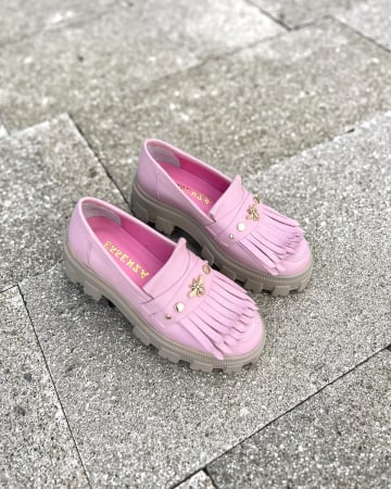 Pantofi Arya Powder Pink, cu franjuri si capse aurii [5]