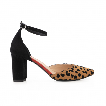 Pantofi - Pantofi cu decupaj si bareta la calcai, din piele naturala intoarsa neagra, rosie si animal print
